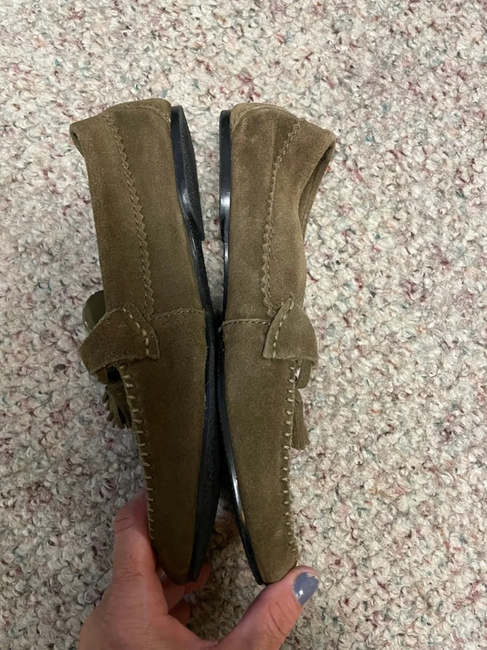 Zara Olive Green Suede Tassel flat Loafers - Picture 6 of 9